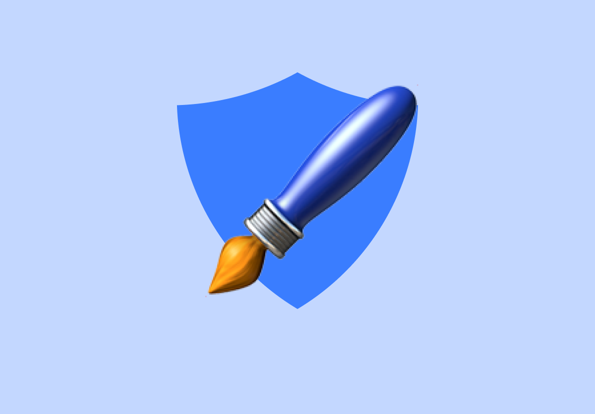 Blue shield with paintbrush representing defending design decisions and creative choices