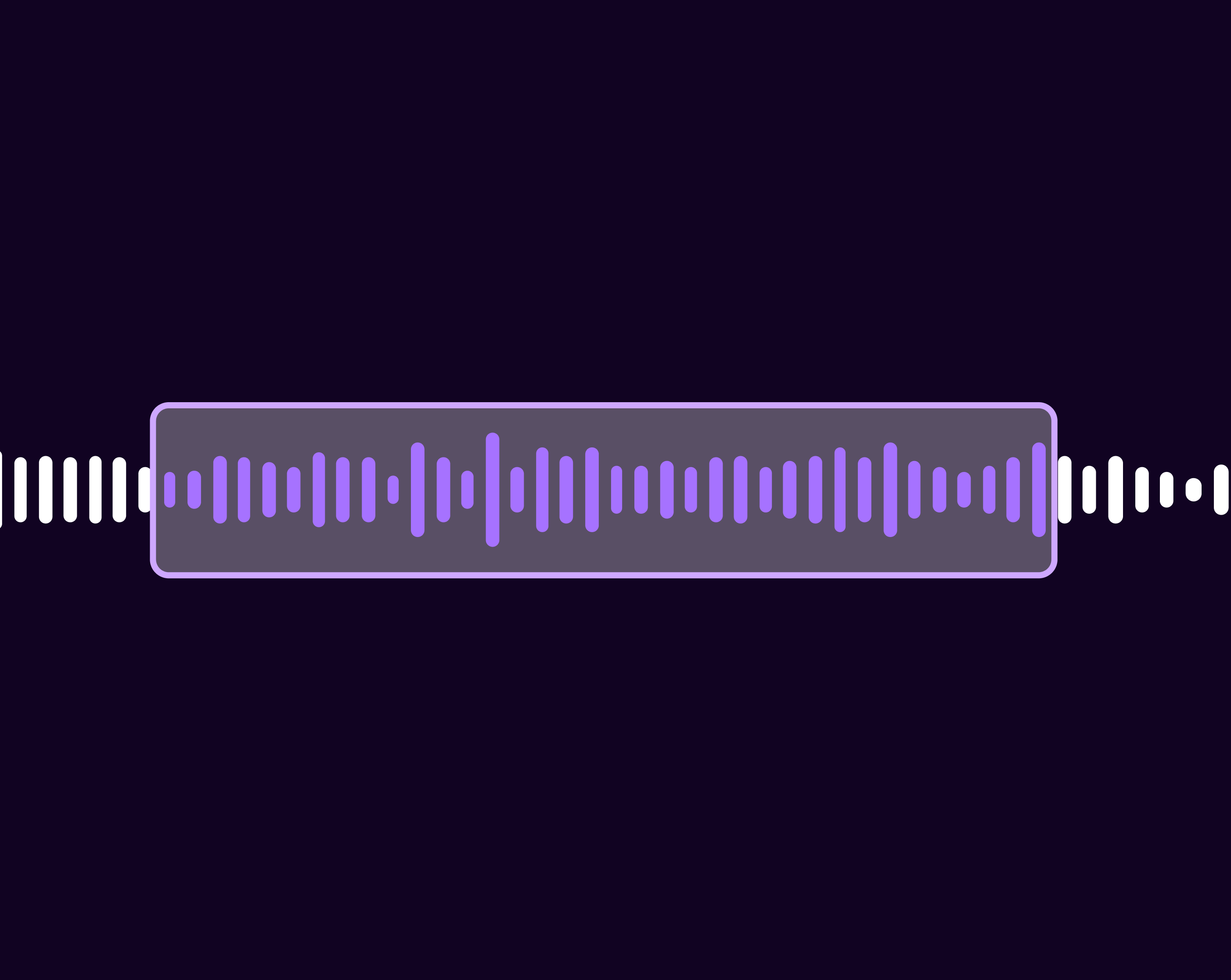 Audio waveform visualization showing 30-second music clips with purple gradient bars representing sound levels and frequency data on a dark background